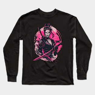 Pink Cyber Samurai Girl with Katana Long Sleeve T-Shirt